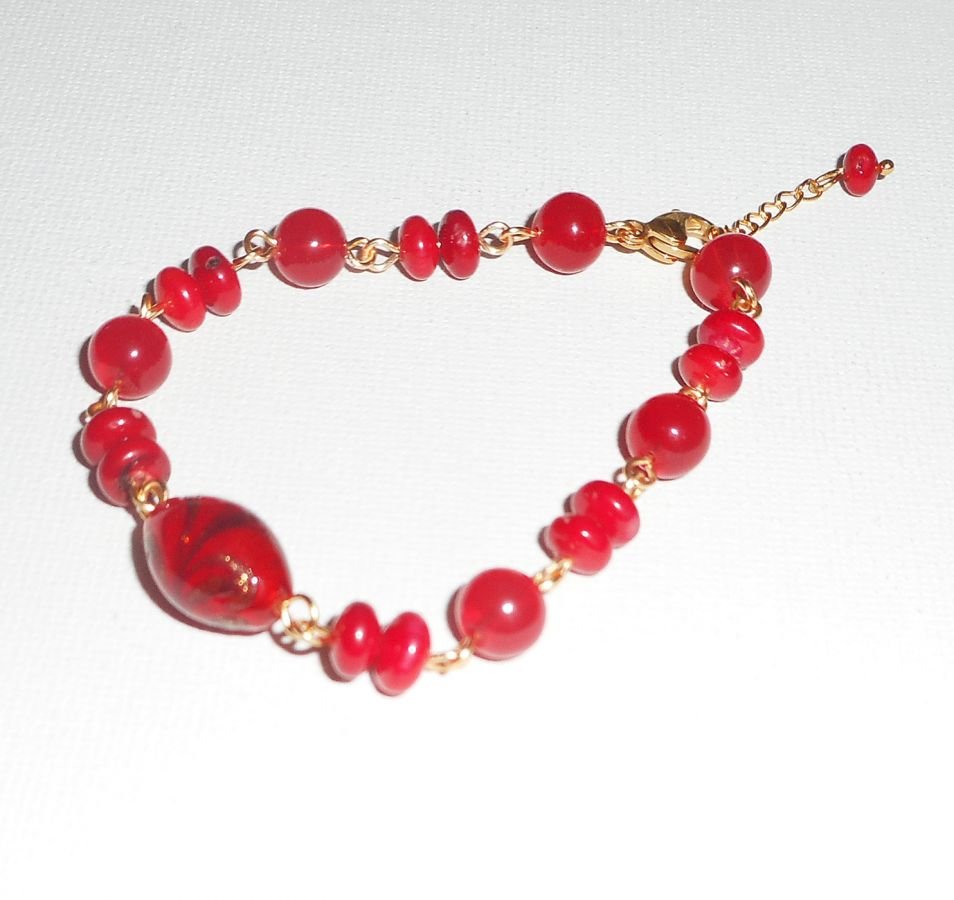 Bracelet en Verre de Murano rouge et gorgone avec jade coloré