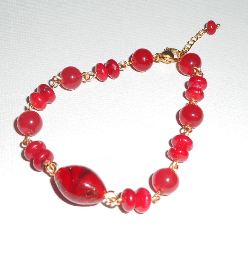 Bracelet en Verre de Murano rouge et gorgone avec jade coloré