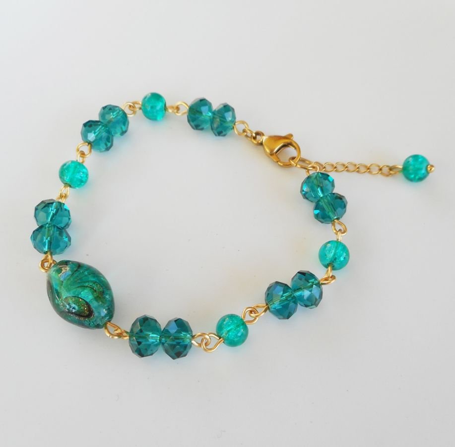 Bracelet en Verre de Murano vert et cristal de bohème