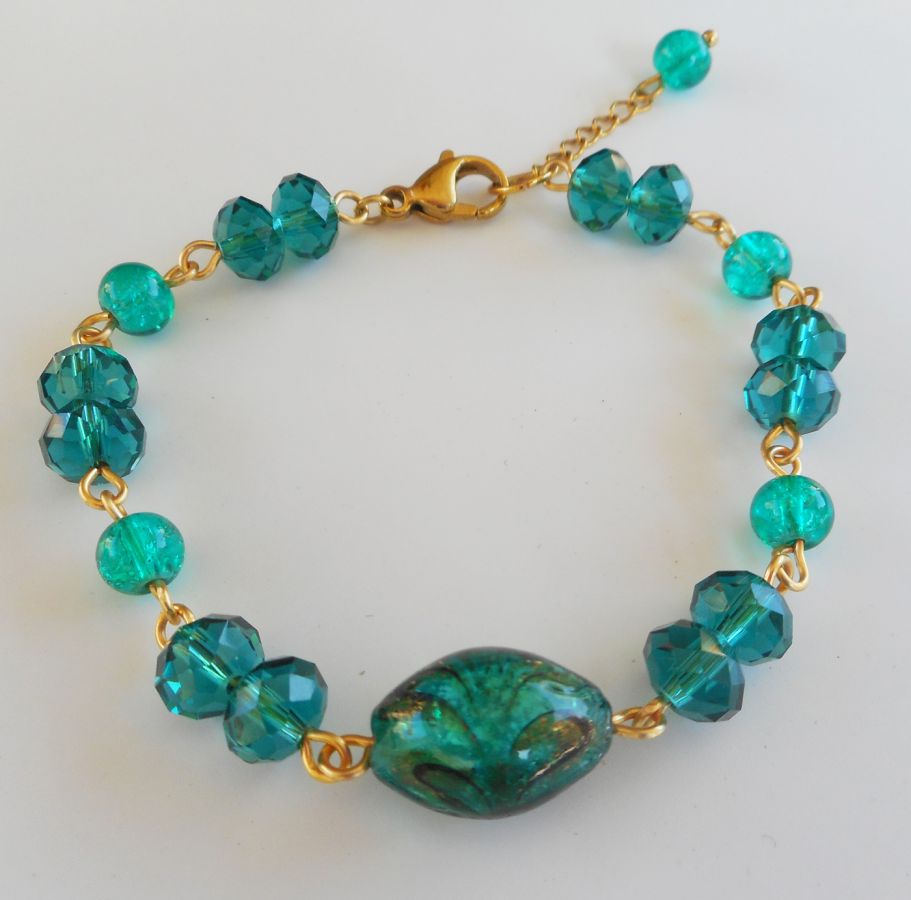 Bracelet en Verre de Murano vert et cristal de bohème