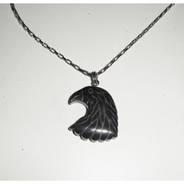 Collier aigle en pierre en hématite sur chaine en acier inoxydable