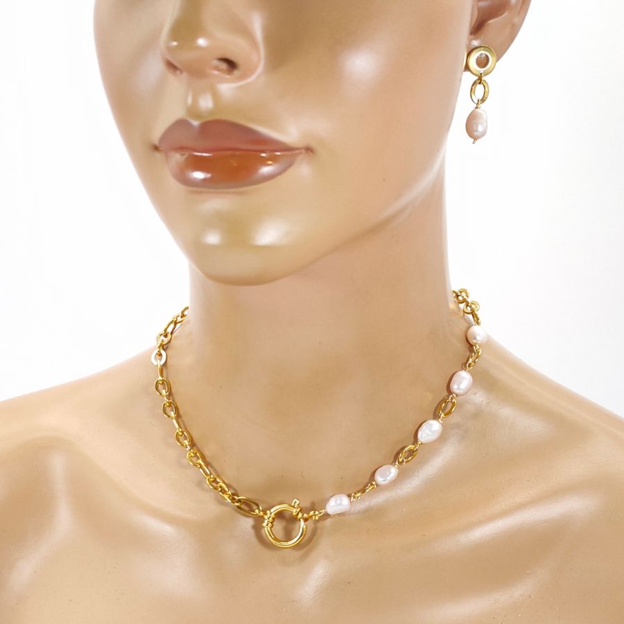 Collier grosse chaine avec perles de culture