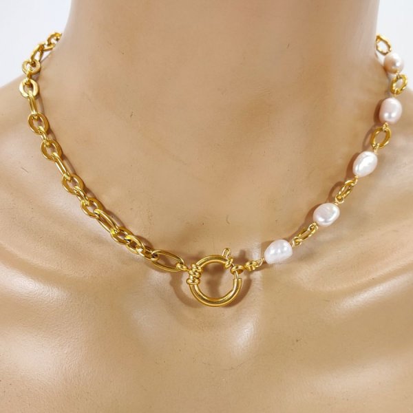  Parure Collier grosse chaine avec perles de culture baroque