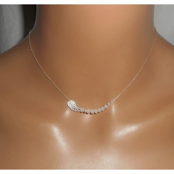 Collier ras de cou en argent 925 avec petite aile et perles en cristal blanc