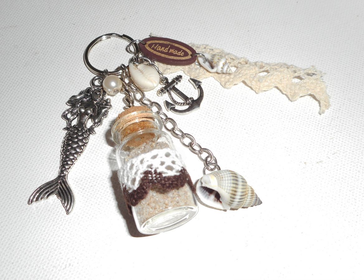 Porte clés/Bijoux de sac sirène avec bouteille coquillage et ancre