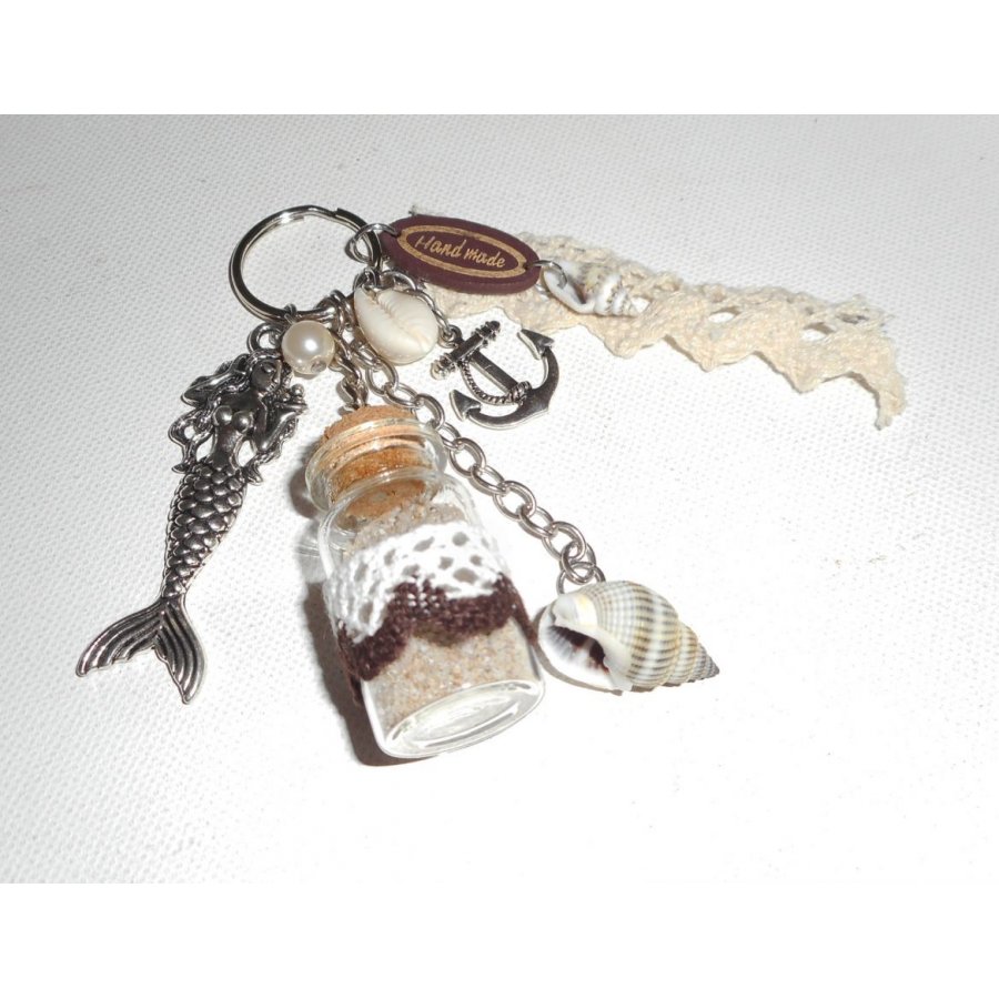 Porte clés/Bijoux de sac sirène avec bouteille coquillage et ancre