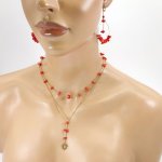  Parure Collier double rangs avec gorgone rouge et soleil