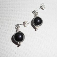 Boucles d'oreilles en pierres d'hématites 10mm sur argent 925