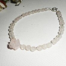 Bracelet perles et rose en quartz rose sur fermoir argent