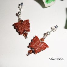 Boucles d'oreilles argent 925 papillons en agate marron et cristal