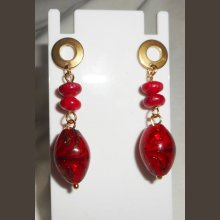 Boucles d'oreilles en gorgone et verre de Murano rouge 