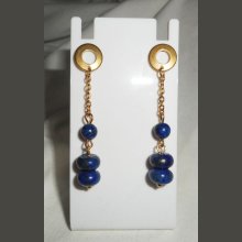 Boucles d'oreilles lapis lazuli et perle en verre de Murano bleu sur acier inox