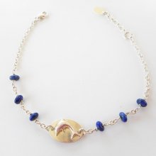 Bracelet médaille dauphin avec pierres bleues sur chaine argent 925