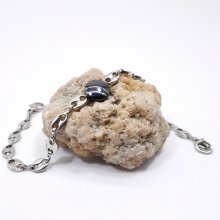 Bracelet pierre plate en hématite sur chaine grain de café en acier 