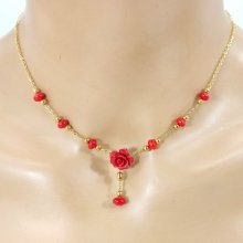 Collier rose rouge en gorgone