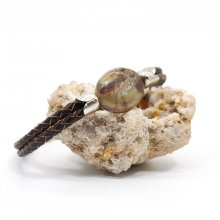 Bracelet pierre palet de jaspe sur cuir marron double-rangs pour homme